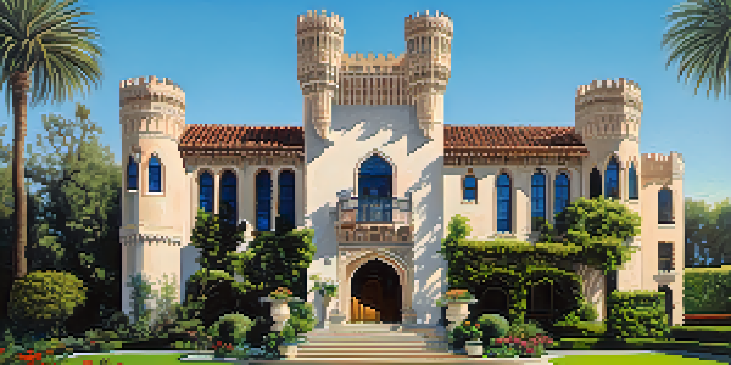 Exterior view of Castle Green with intricate architecture and colorful gardens.
