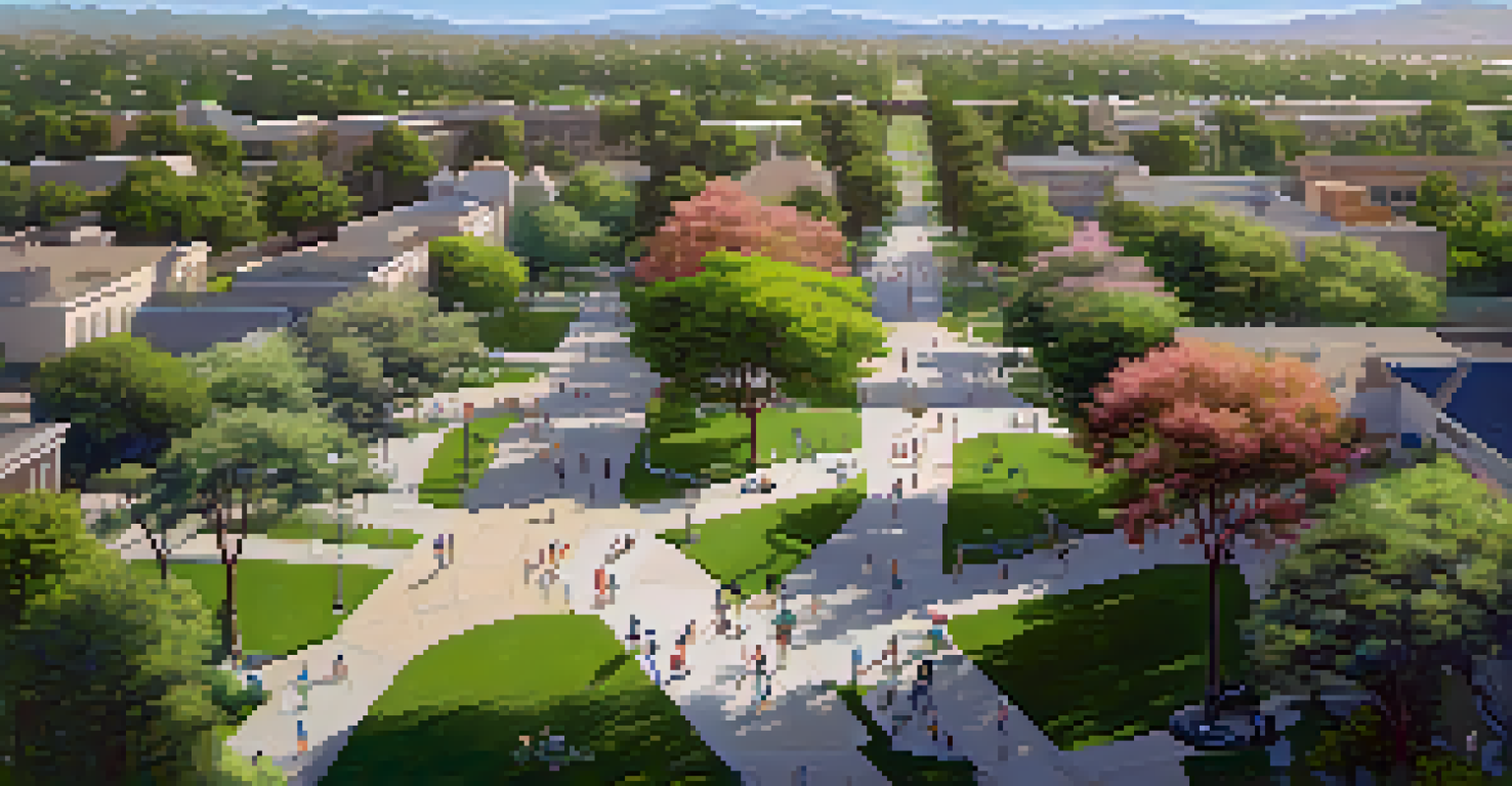 Aerial view of interconnected parks in Pasadena, highlighting walking and biking paths and various park amenities.