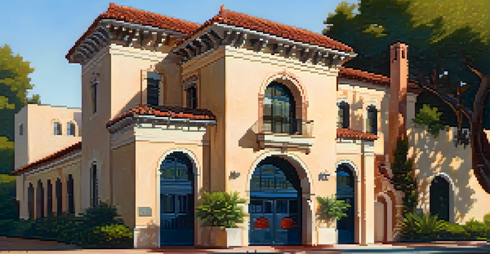 A historic fire station in Pasadena featuring Mission Revival architecture with stucco walls, red tile roof, and arched doorways under a sunny sky.