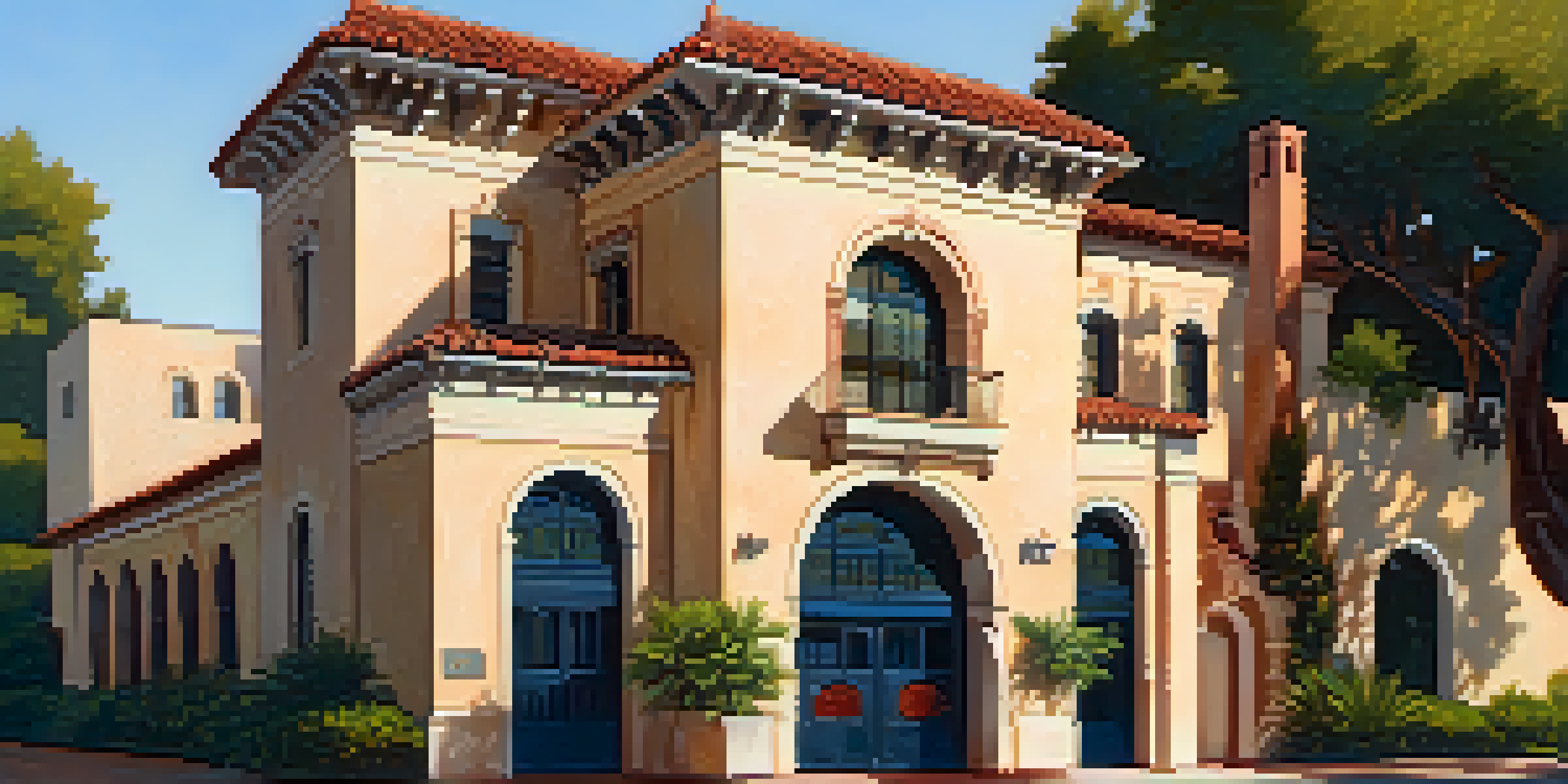 A historic fire station in Pasadena featuring Mission Revival architecture with stucco walls, red tile roof, and arched doorways under a sunny sky.