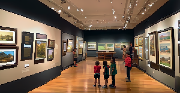 Visitors interacting with an augmented reality exhibit in the Pasadena Museum of History, surrounded by historical artifacts and engaging displays.