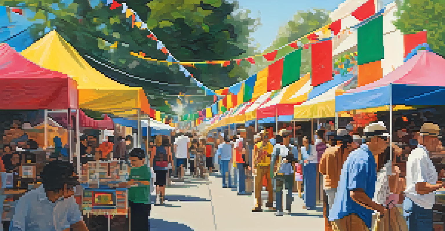 A lively cultural event in Pasadena with local artists showcasing their work and residents enjoying the festivities.