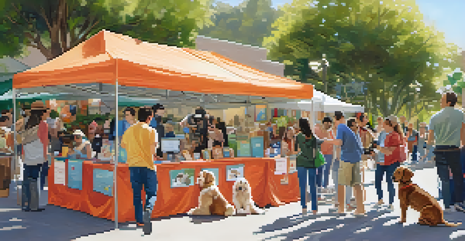 A heartwarming pet adoption day in Pasadena featuring families and a playful puppy in a lively outdoor setting.