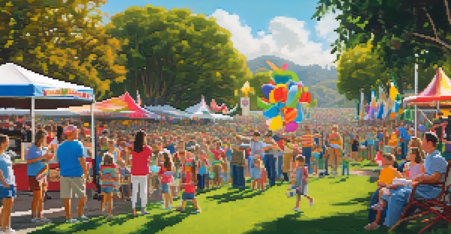 Families enjoying the Rose Parade at the Rose Bowl, with children playing games and colorful floats in view.