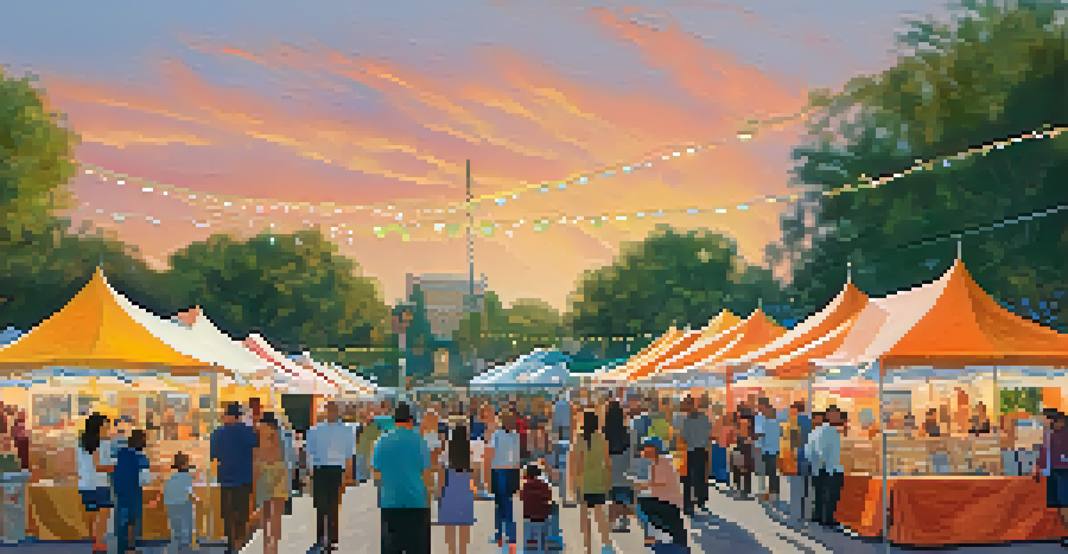 An outdoor art fair in Pasadena with local artists, colorful tents, and visitors enjoying the vibrant atmosphere.