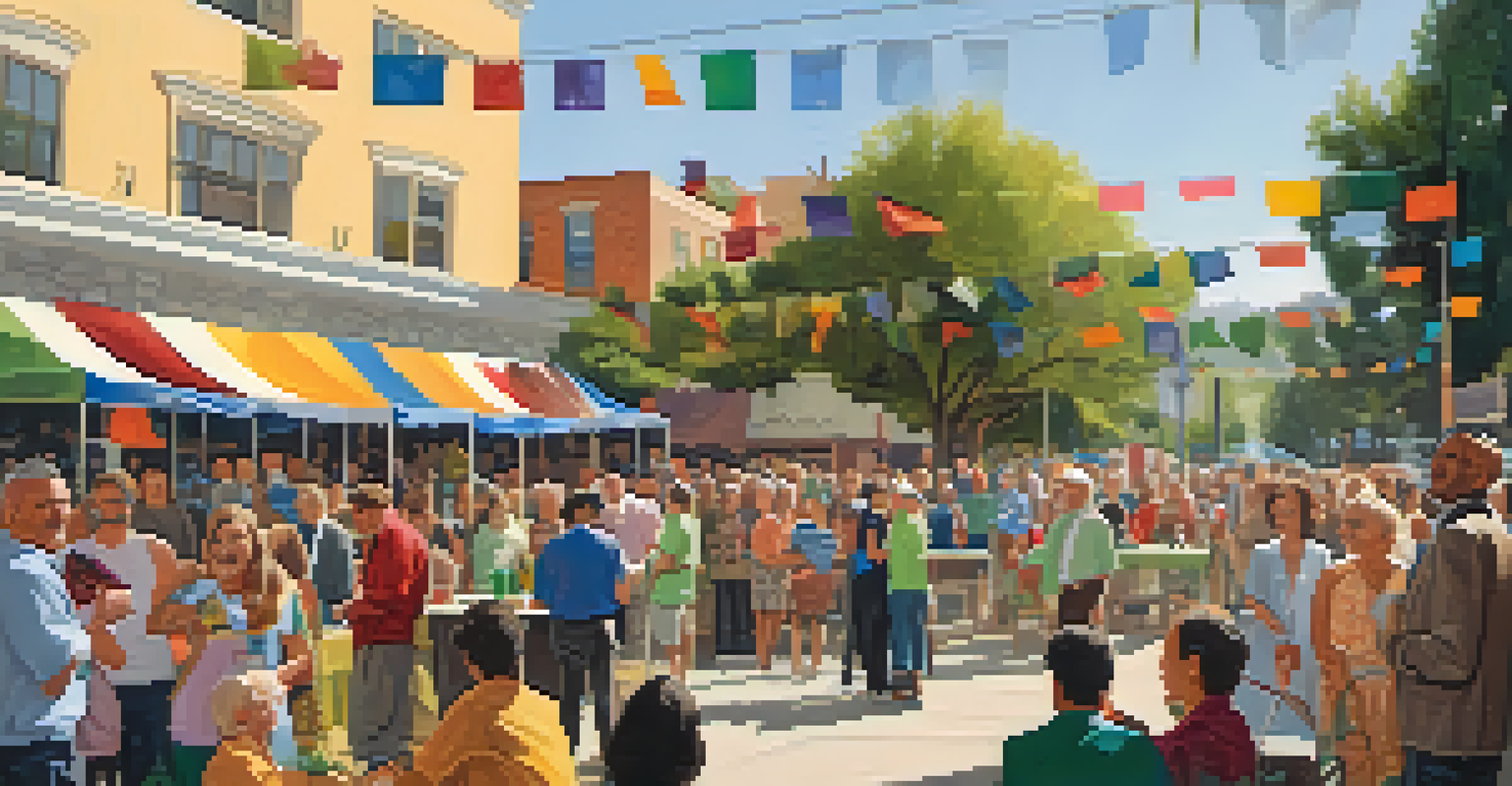 Residents at an outdoor award ceremony for historic preservation, with banners and a sense of community engagement.