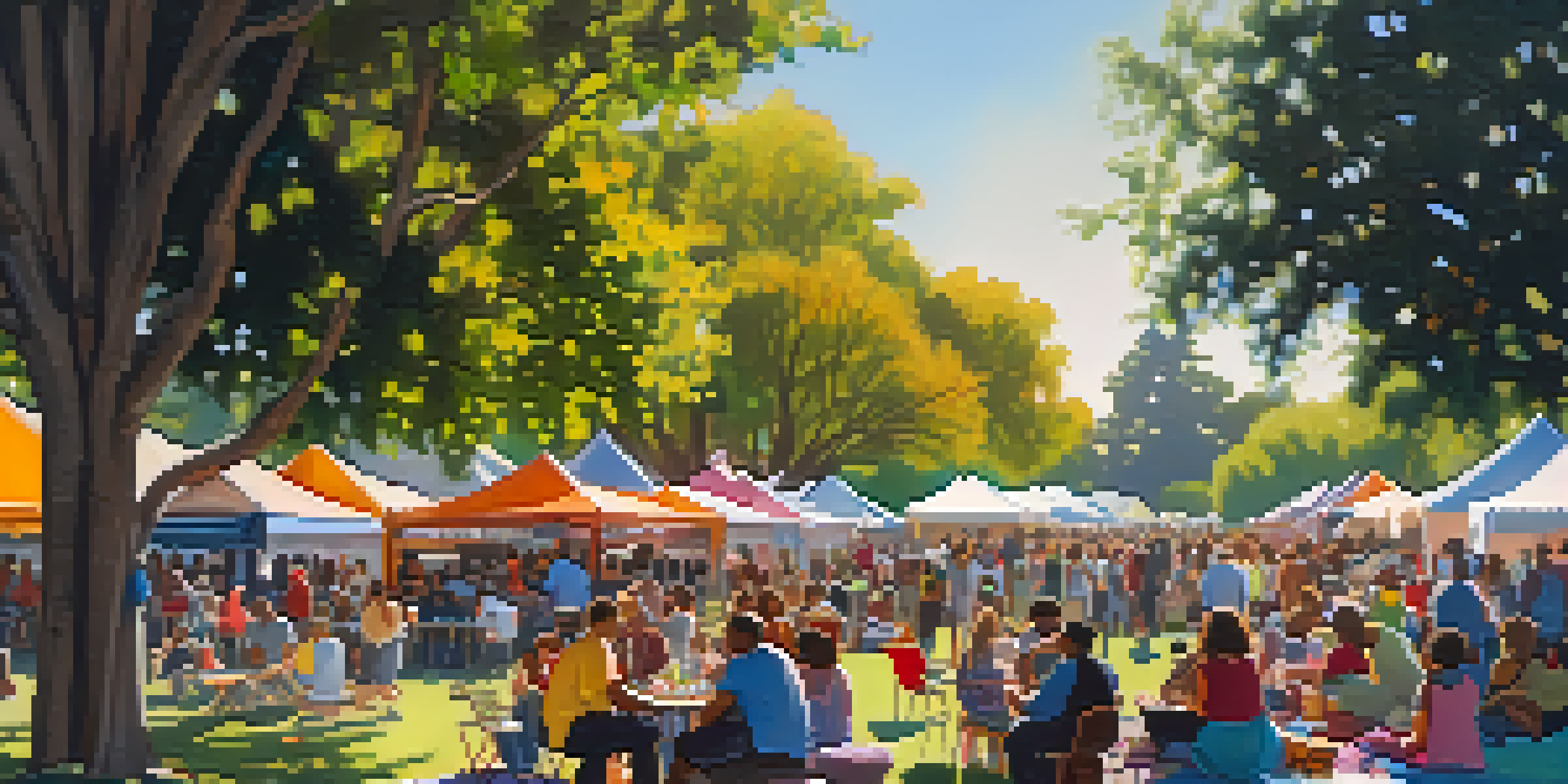 A lively outdoor jazz festival in Pasadena with musicians performing on stage, and families enjoying picnics on blankets under the sun.