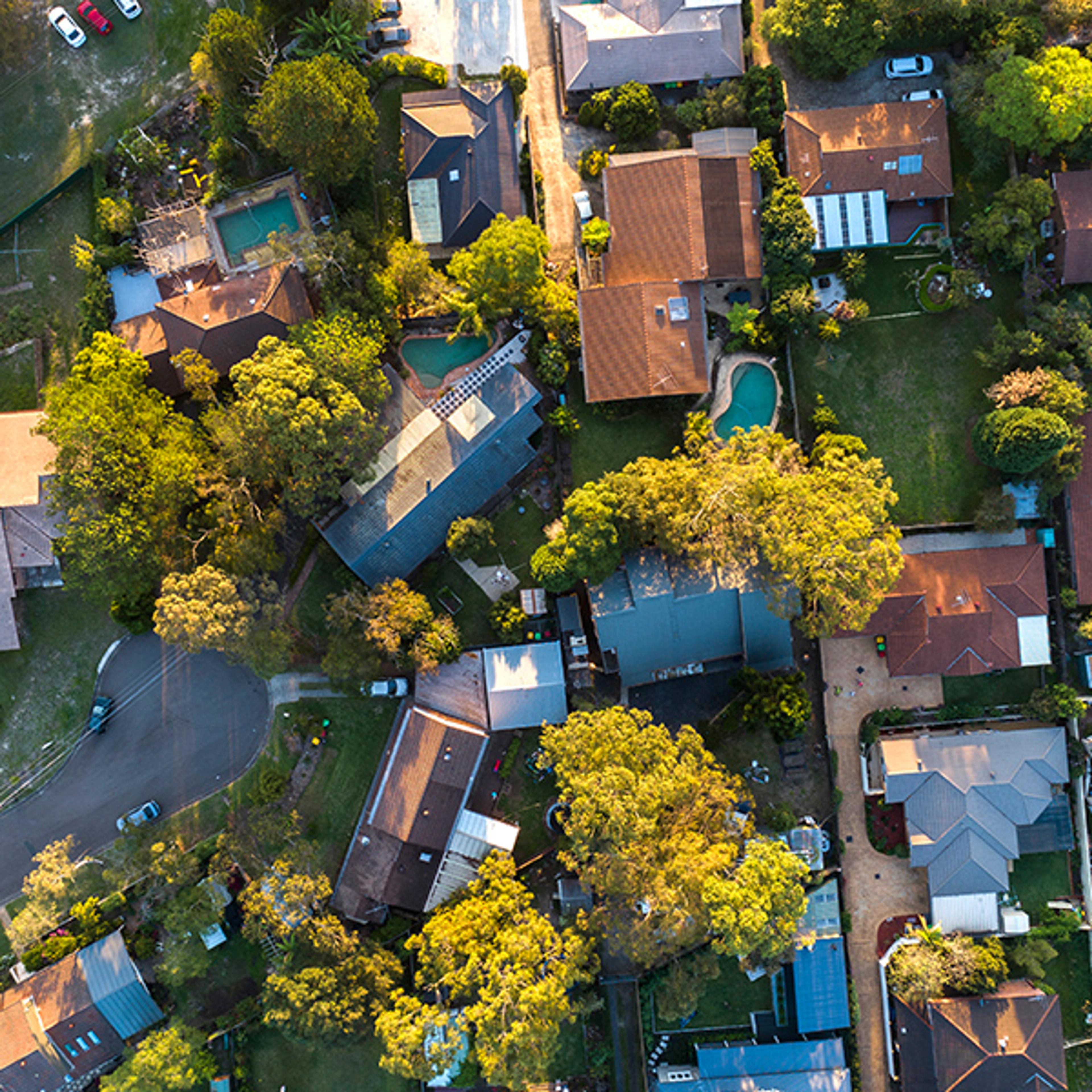 arial shot of homes