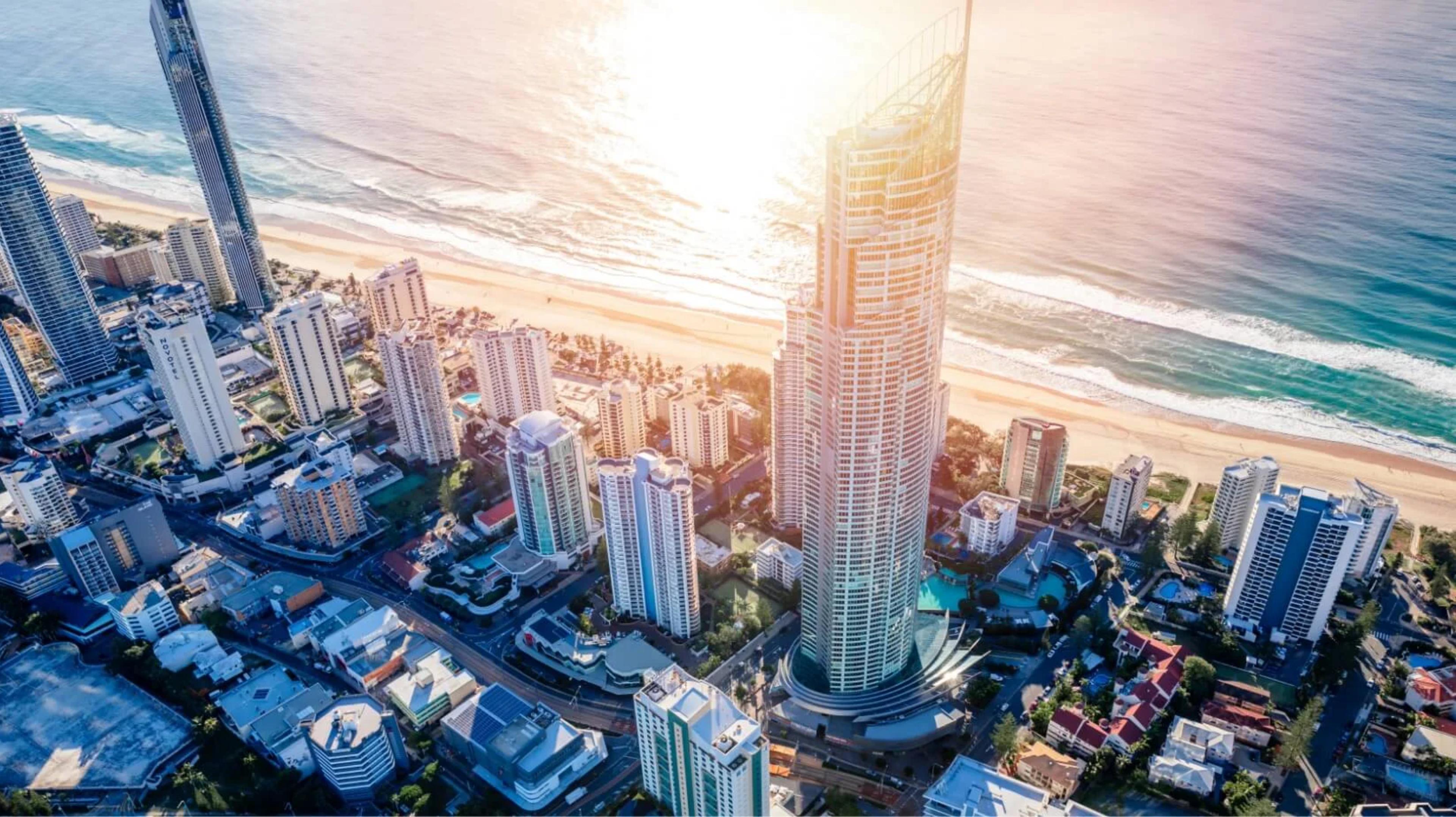 Ariel view of surfers paradise city and beach