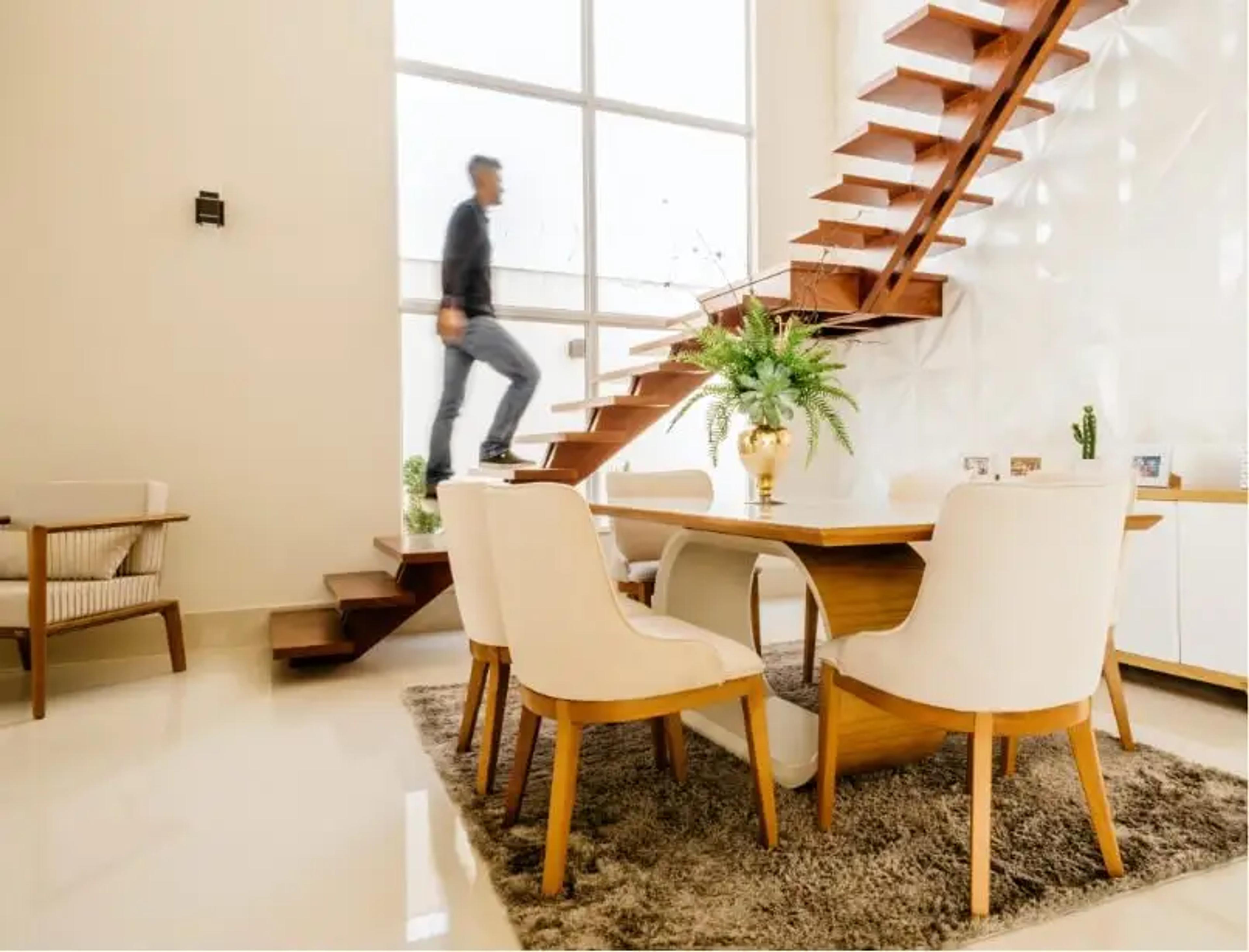 Person walking up stairs