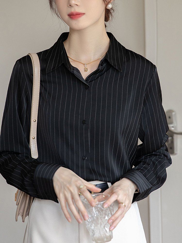 Sơ mi sọc cổ Polo dáng rộng giá yêu thương