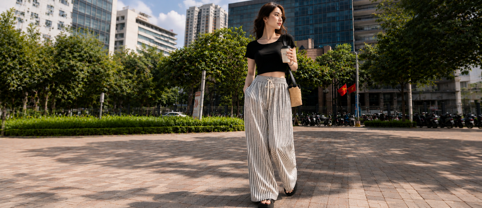 Quần Suông Sọc Đũi Nữ DUJO – Nhẹ Mát, Thanh Lịch, Dễ Phối Đồ