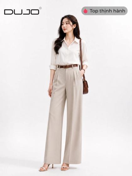 Quần Âu dáng suông Nữ Lưng Cao Kèm Belt
