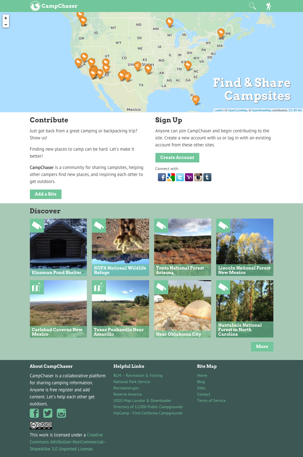 Screenshot of the old CampChaser homepage
