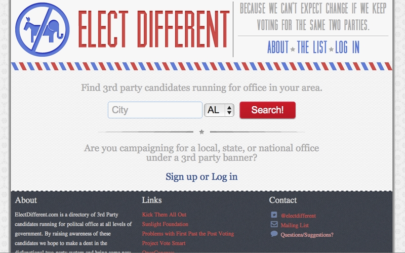Screenshot from my ElectDifferent.com site