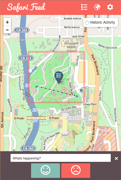 Screenshot showing SafariFeed map view