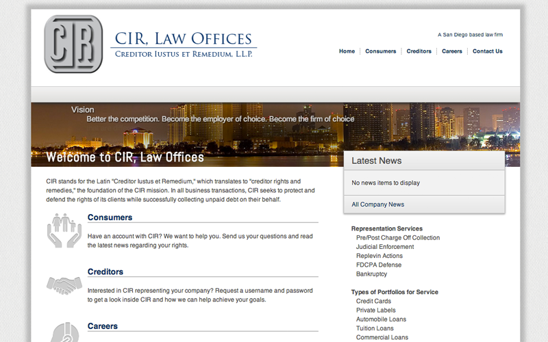 Screenshot of CIR Law website I helped build.