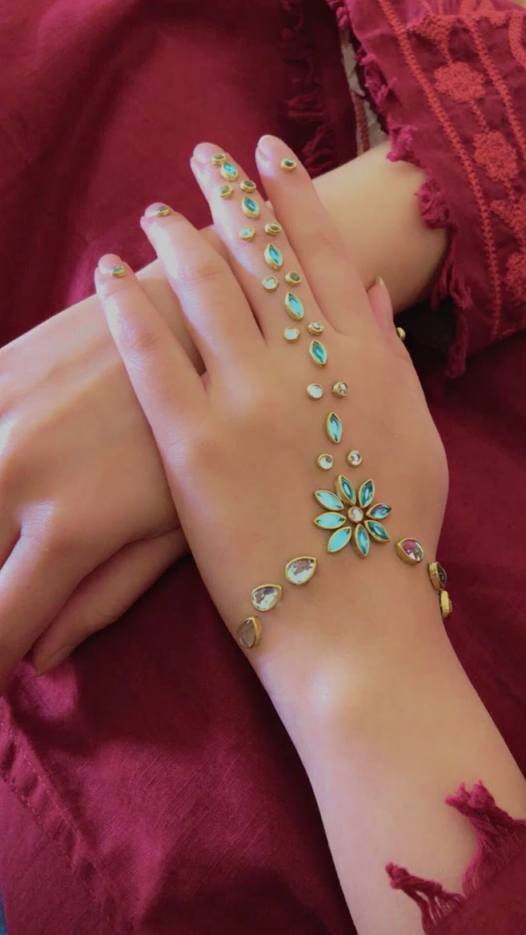 Royal Hand Chain Kundan Mehndi Sticker / Self Adhesive Bridal Hand Jewellery / Wedding and Festive Hand Accessory 