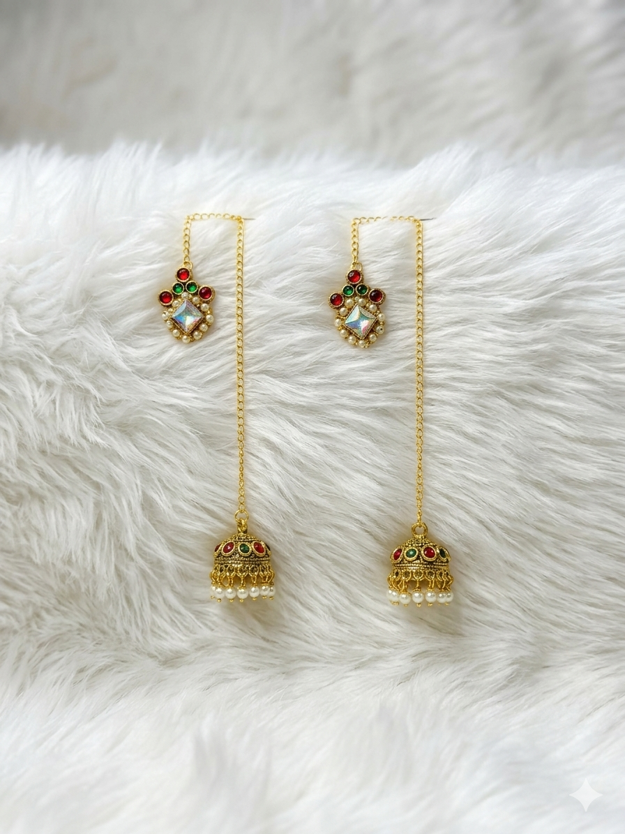 Ruby-Emerald Chain Jhumka