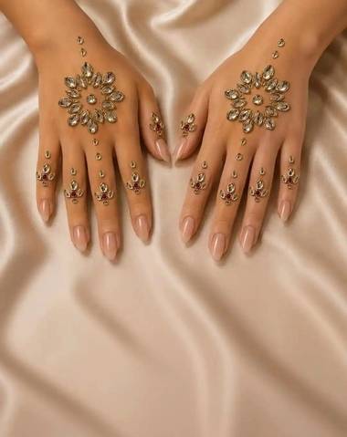Luxury Gold FLower Tikki Kundan Mehndi Sticker / Self Adhesive / Perfect for Eid and Bridal Hand Style