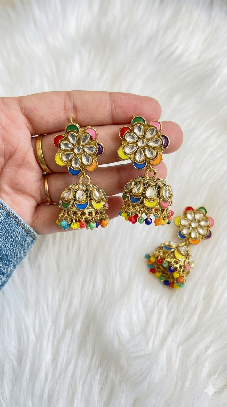 Rainbow Petal Jhumka