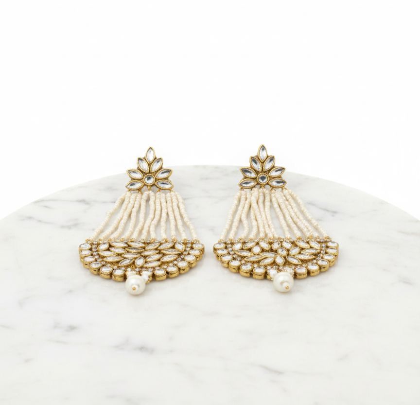 Pearl Fringe Kundan Dangles