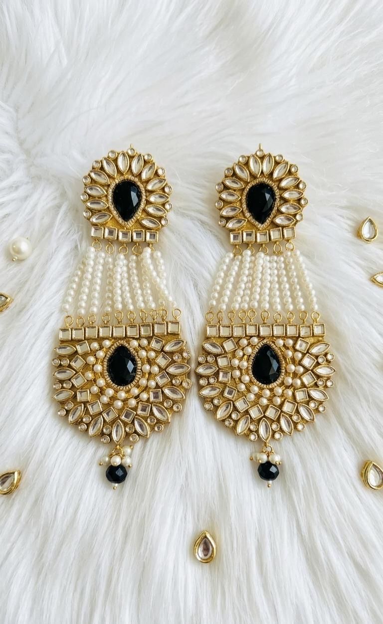 Kundan Arc Pearl Danglers