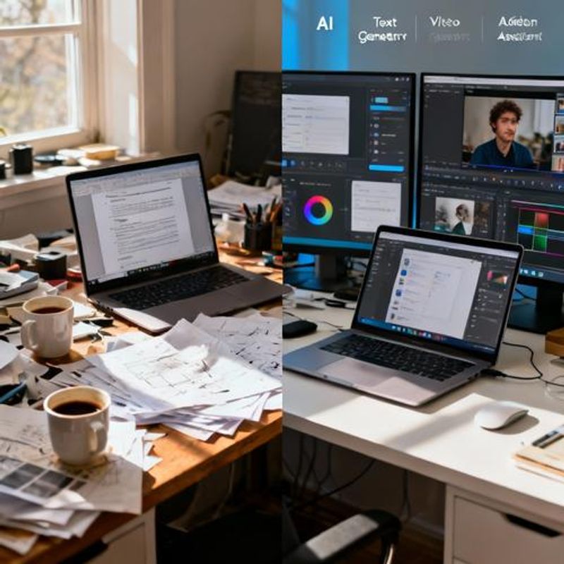 Before and after comparison of content creation workflow with AI tools