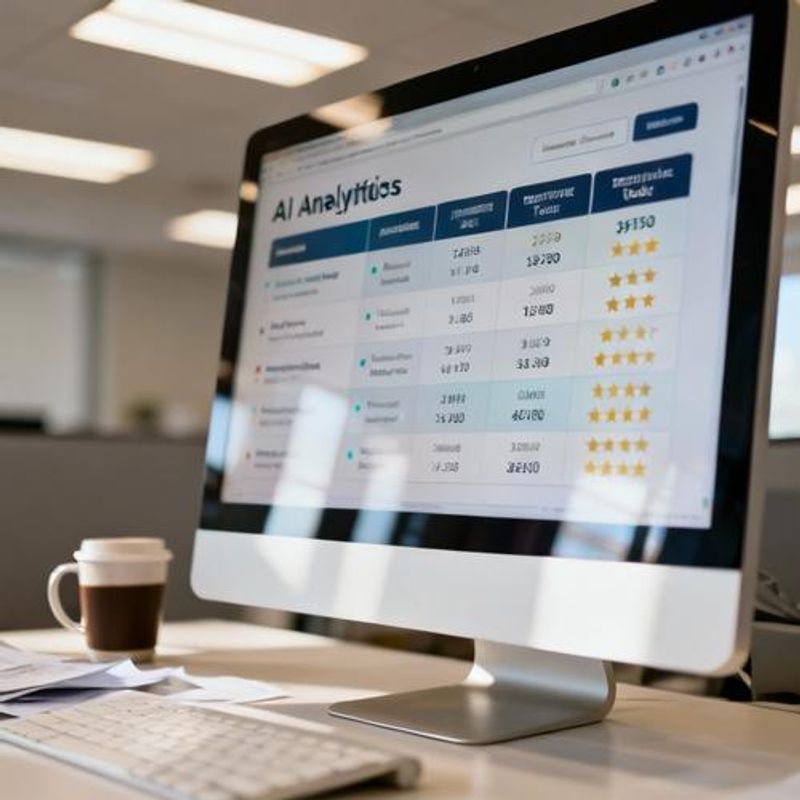 Comparison chart showing different AI analytics tools on computer screen