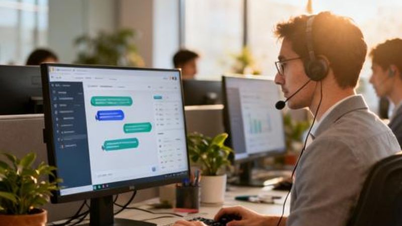 Operations team members analyzing customer engagement metrics on multiple screens
