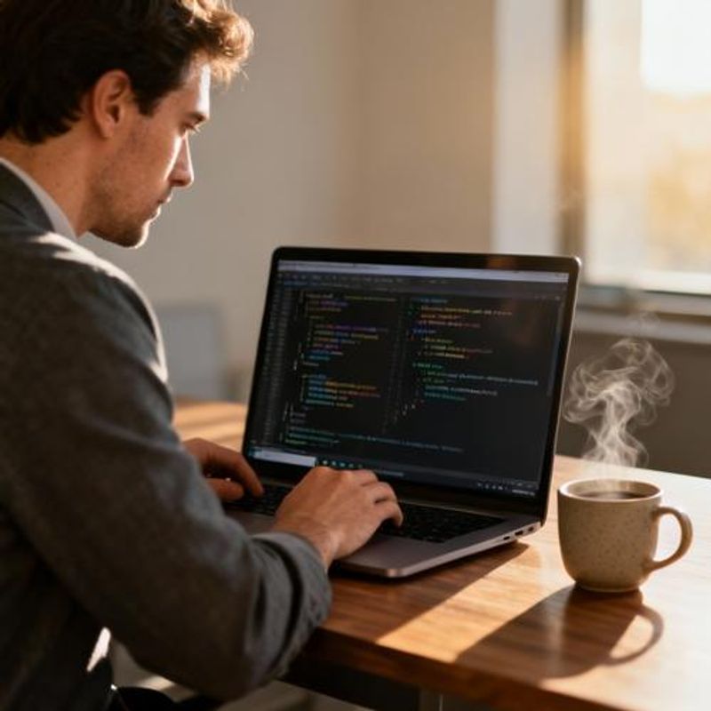 Developer reviewing AI-generated code suggestions on laptop screen