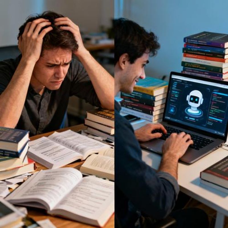 Split screen comparison showing traditional coding struggle versus AI-assisted coding workflow