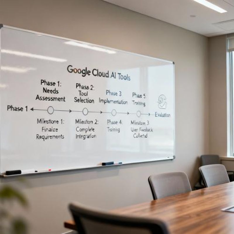 Step-by-step implementation timeline showing Google Cloud AI tools deployment phases