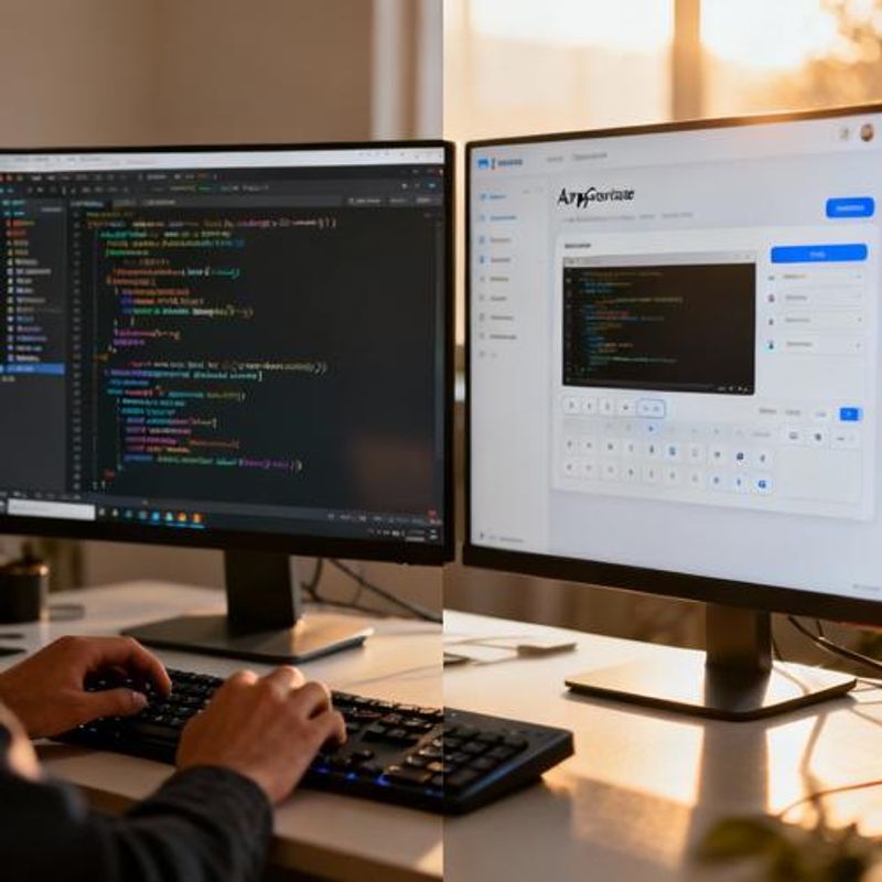 Side-by-side comparison of traditional coding vs AI-assisted app development