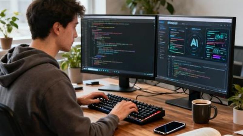 Developer working on AI platform integration at modern workstation