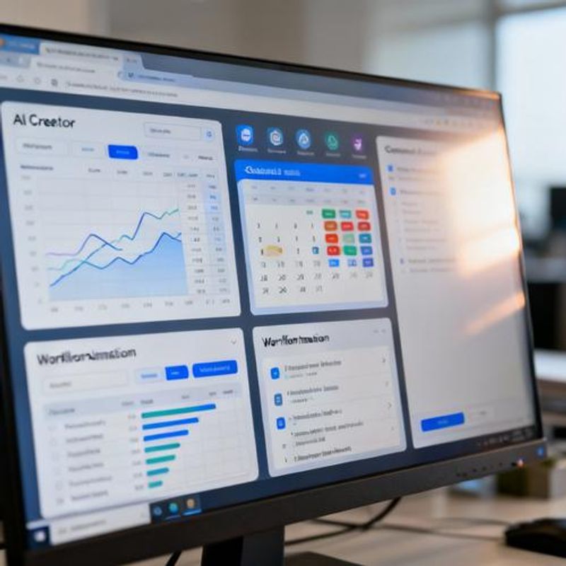 Dashboard showing AI content creation workflow and analytics