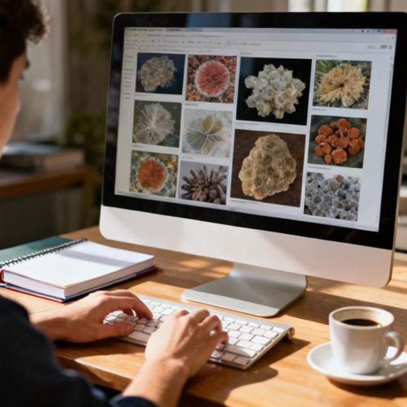 Student comparing research images on computer screen