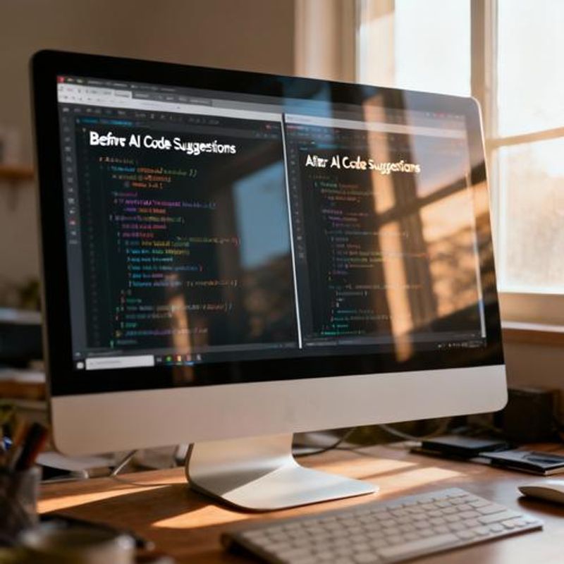Split screen showing code before and after AI assistance