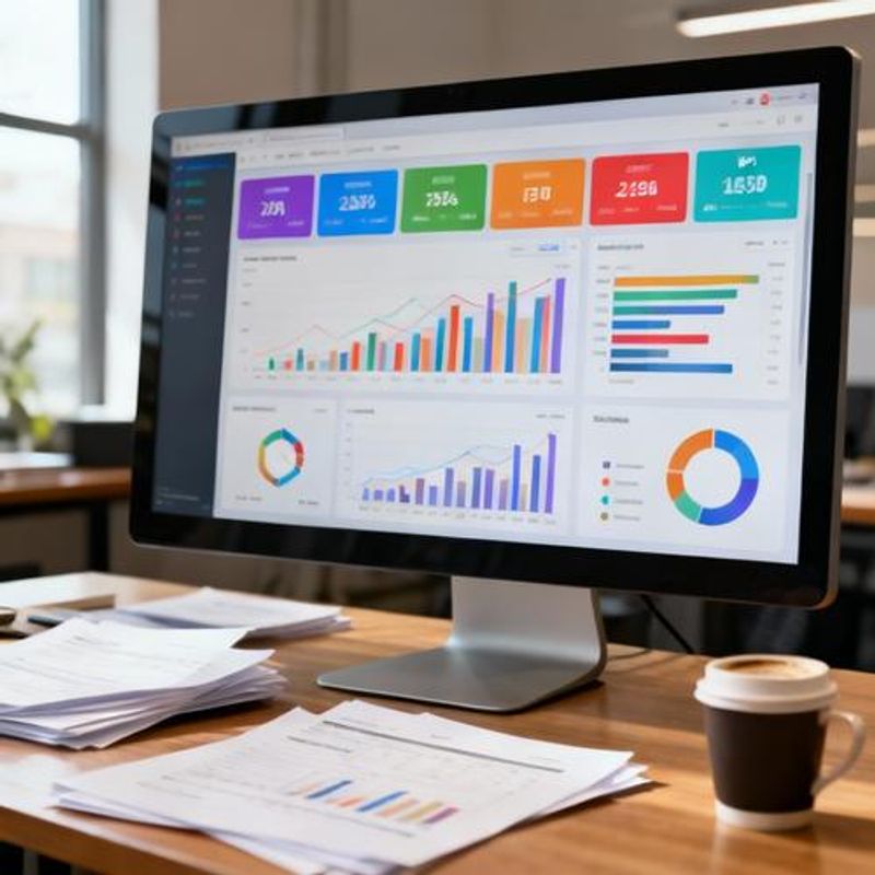 Data visualization dashboard showing various charts and metrics on computer screen
