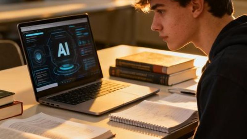 College student using AI tools on laptop for studying