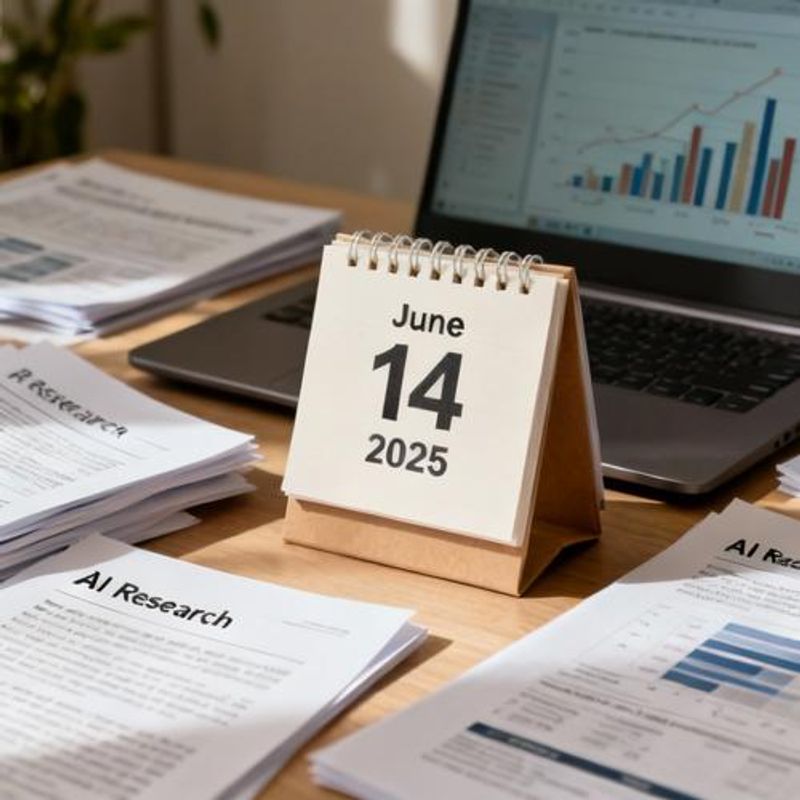 Calendar highlighting June 14, 2025 with AI-related documents and reports