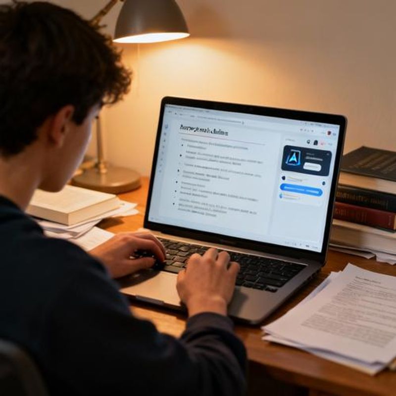 Student working on assignment with AI assistance on computer screen