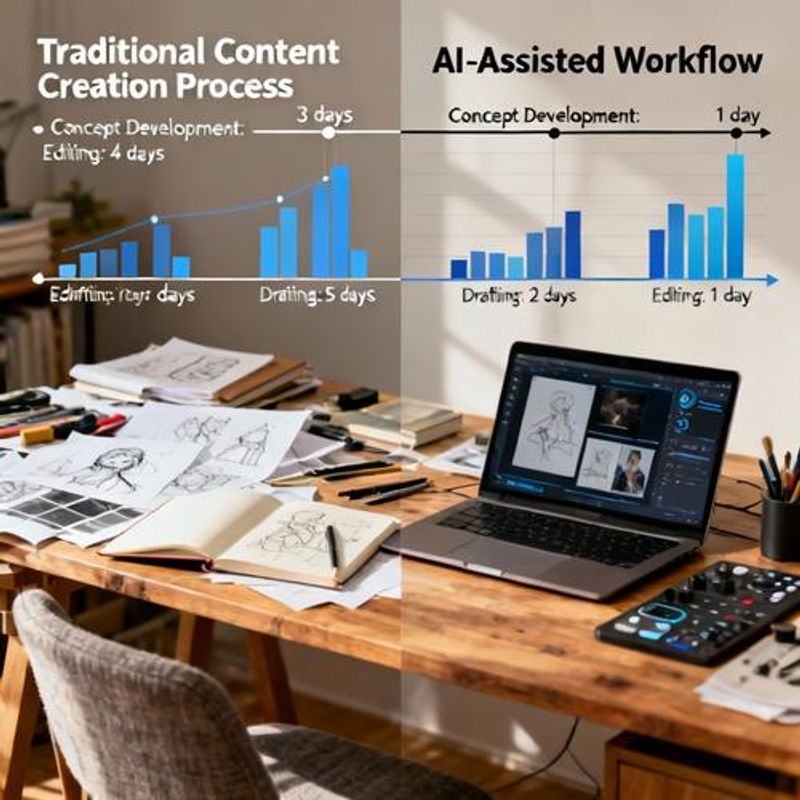 Comparison chart showing traditional vs AI-assisted content creation workflow