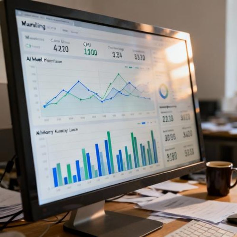 Performance monitoring dashboard showing AI model metrics and graphs