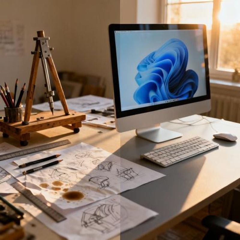 Comparison of traditional vs AI-generated visual content creation workflow