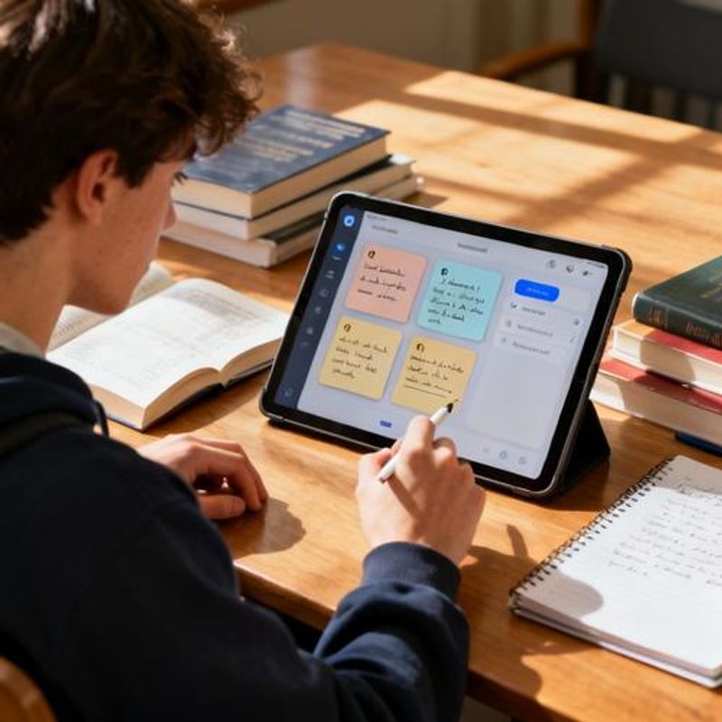Student studying with AI-powered flashcards and note-taking app