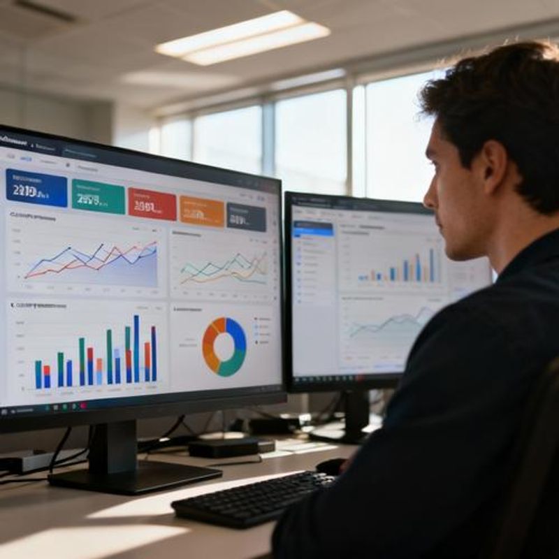 Content creator analyzing performance metrics on dashboard
