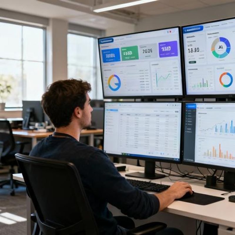 Developer reviewing AI-generated test results and code quality metrics on dashboard