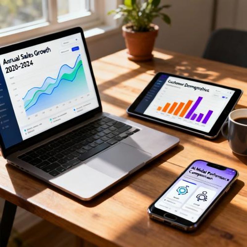 Various AI-generated visual content types displayed on multiple devices