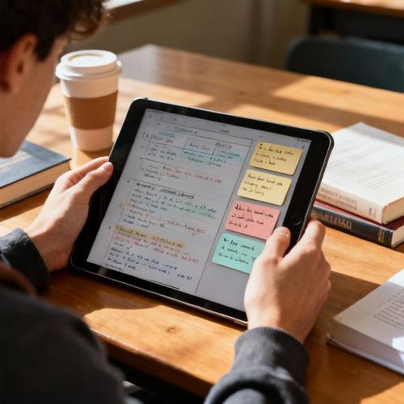 Student reviewing AI-generated study materials on tablet device